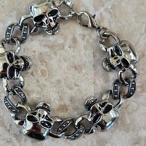Silver Skull Chain Bracelet, New
